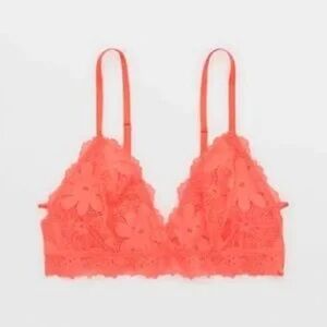 Aerie Coral Floral Lace Bralette